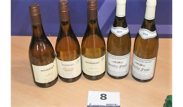 5 div flessen à 75cl witte wijn, 3x DOM BOUSQUET, Chardonnay 2016 en 2017 - 2x JEANNOT et Fils, Pouilly Fumé, 2019, Frankrijk